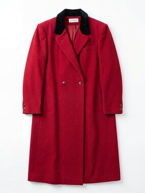 100% wool Raspberry Red and Black Classic Mid Length Coat- size M/L